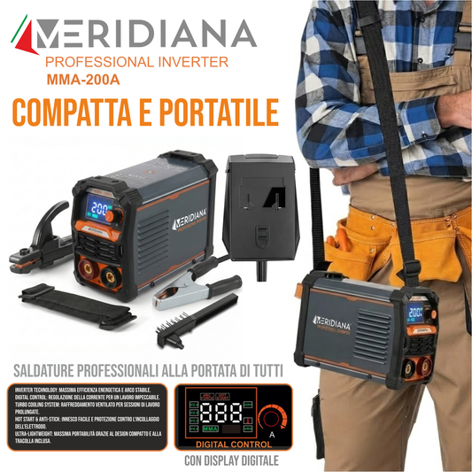 Saldatrice Inverter MMA 120A Meridiana | Elettrodo, Display LCD e Kit Accessori Inclusi - Meridiana