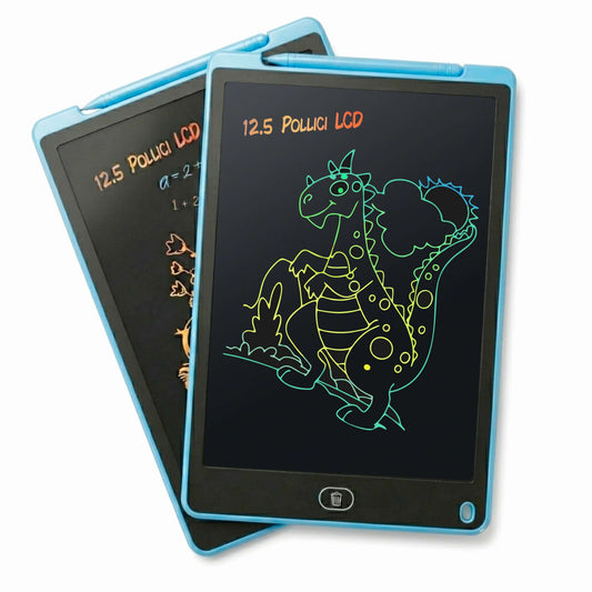 Tavoletta Grafica LCD 12 Pollici con disegni colorati, lavagna magnetica per bambini e strumenti educativi.