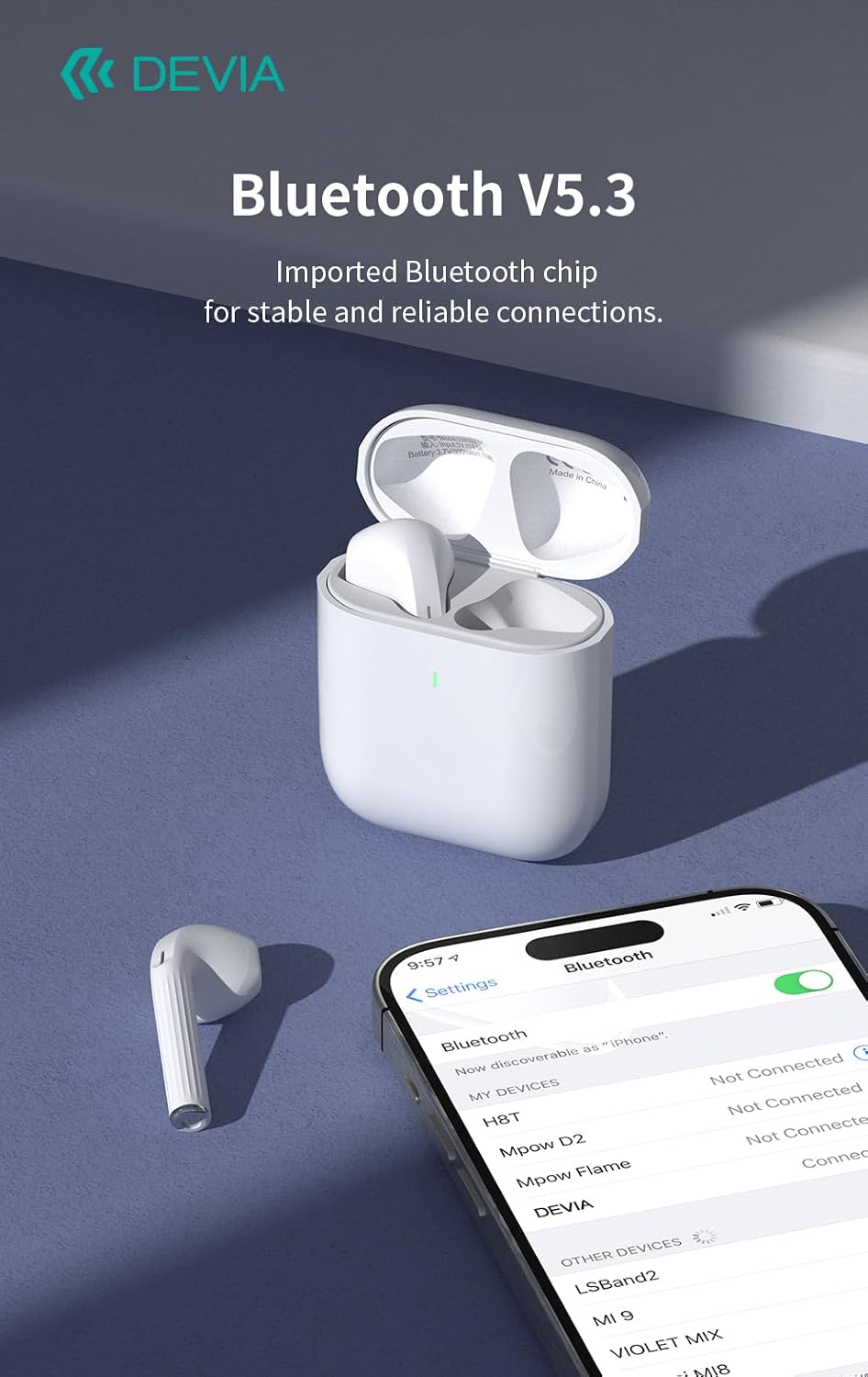 Devia Airbuds-TWS EM053 auricolari bianchi, immagine 5