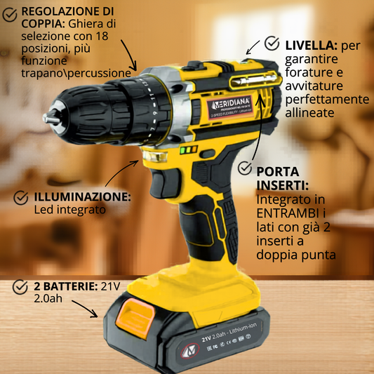 Trapano avvitatore Meridiana con due batterie incluse