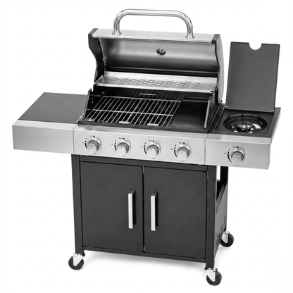 Meridiana Barbecue a Gas Professionale XXL | 5 Fuochi e Piastra in Ghisa - Meridiana