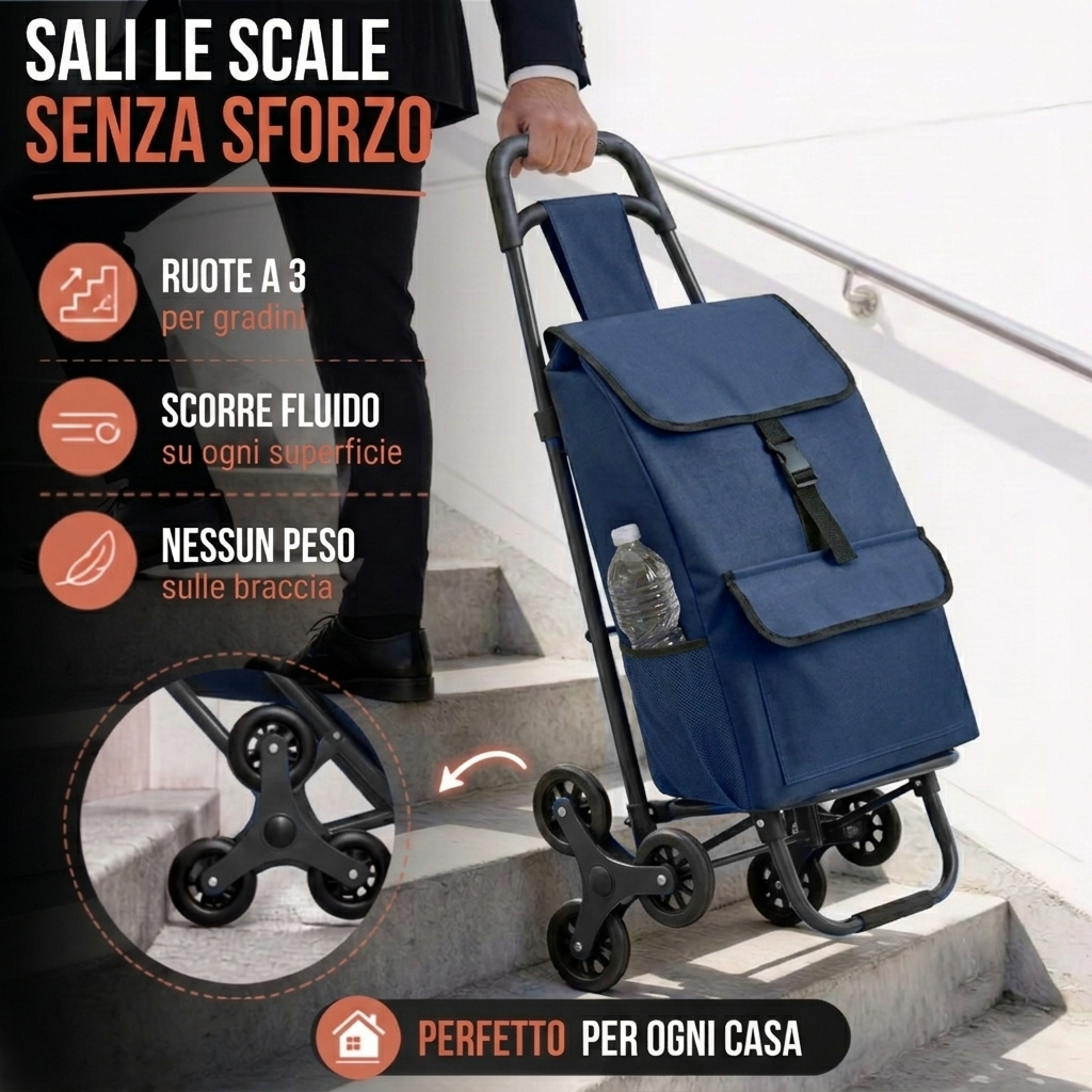 Carrello Spesa Pieghevole Saliscale 6 Ruote Carrello con ruote portatutto - Meridiana