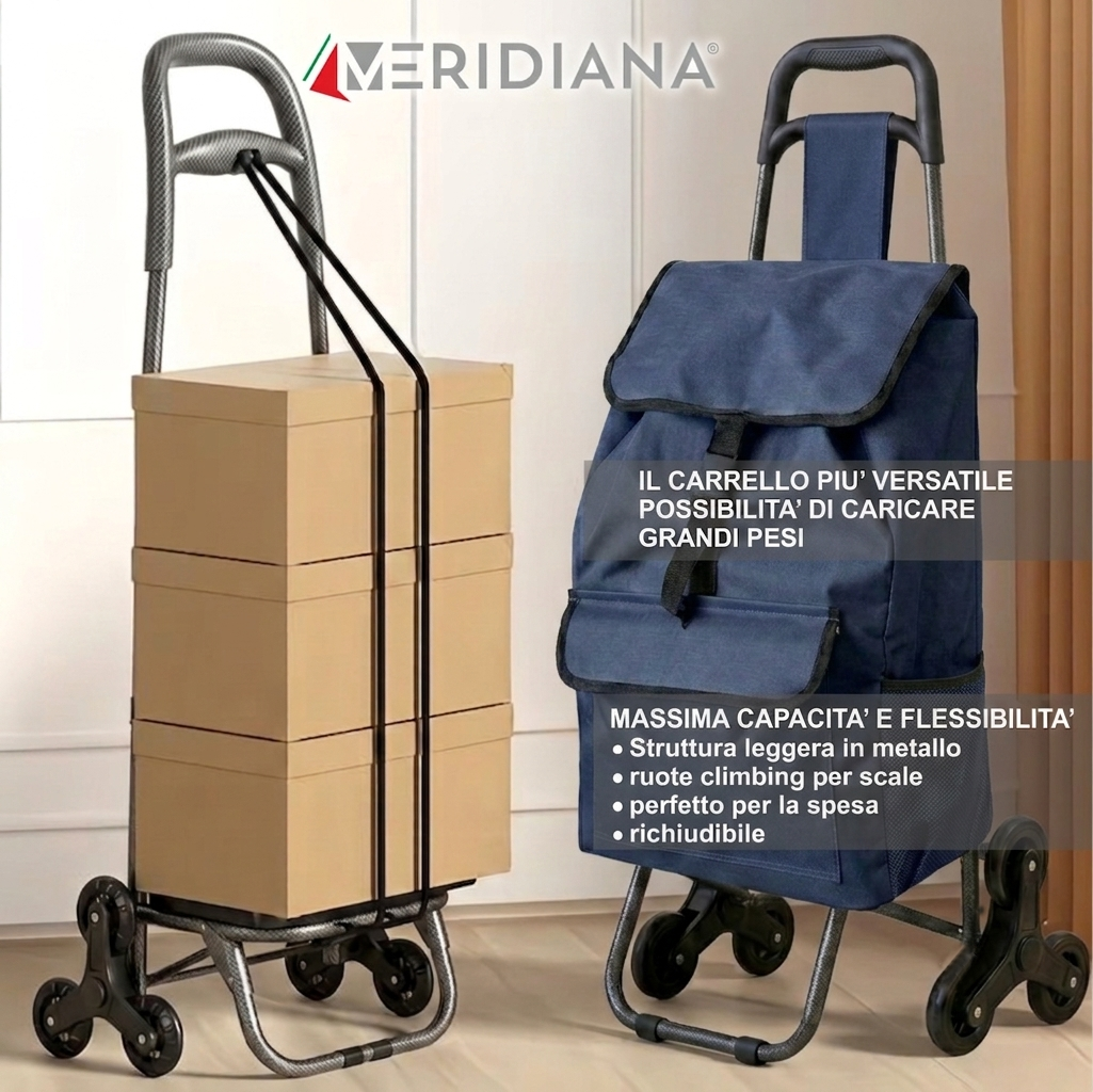 Carrello Spesa Pieghevole Saliscale 6 Ruote Carrello con ruote portatutto - Meridiana