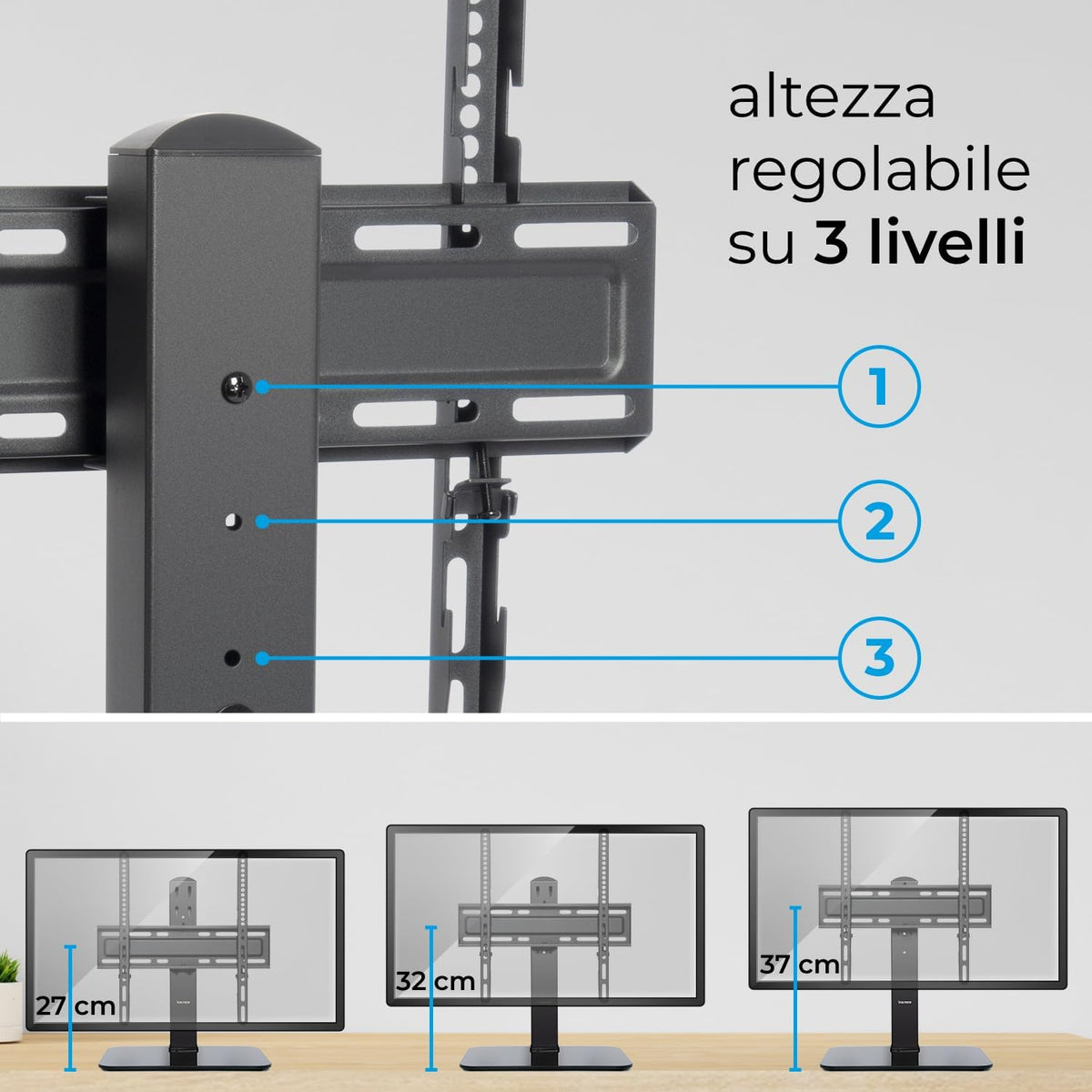VulTech BTV-TB3255LITE supporto TV da tavolo 32–55 pollici, nero – tre livelli di altezza