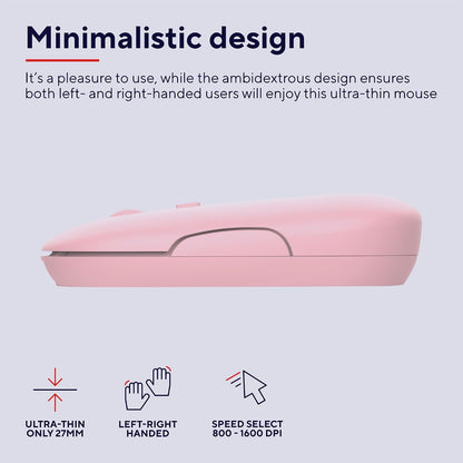 Trust Puck 24125 mouse wireless Bluetooth ricaricabile, rosa – profilo laterale