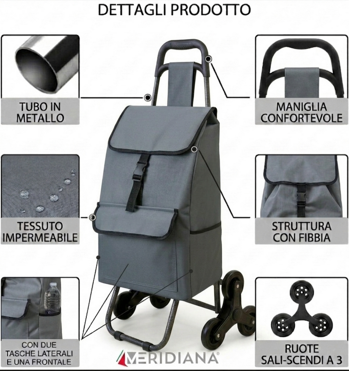 Carrello Spesa Pieghevole Saliscale 6 Ruote Carrello con ruote portatutto - Meridiana