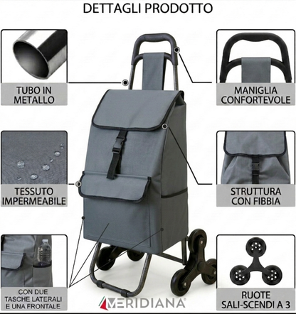 Carrello Spesa Pieghevole Saliscale 6 Ruote Carrello con ruote portatutto - Meridiana