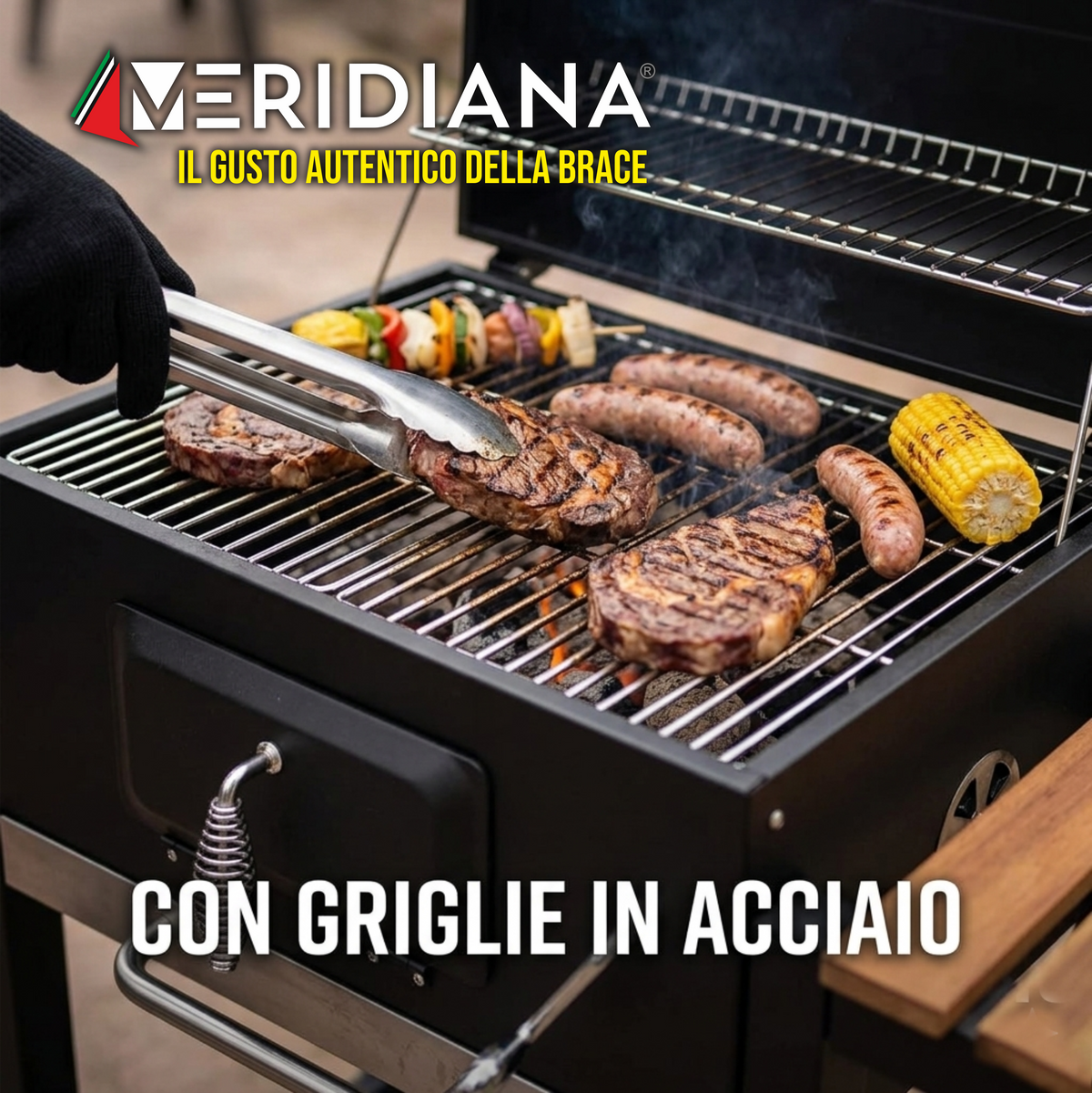 Meridiana Barbecue a Carbonella XXL con Coperchio | Grill da Giardino - Meridiana