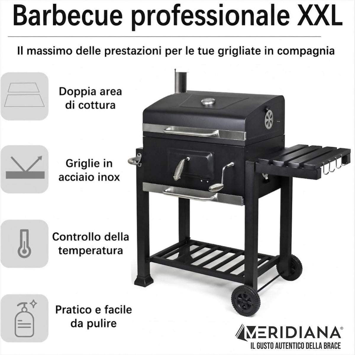 Meridiana Barbecue a Carbonella XXL con Coperchio | Grill da Giardino - Meridiana