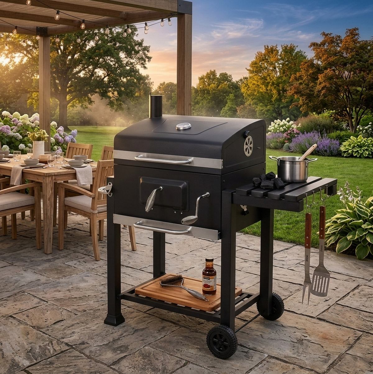 Meridiana Barbecue a Carbonella XXL con Coperchio | Grill da Giardino - Meridiana