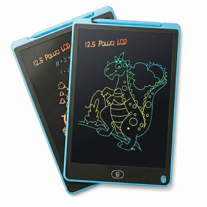 Tavoletta Grafica LCD 12 Pollici con disegni colorati, lavagna magnetica per bambini e strumenti educativi.