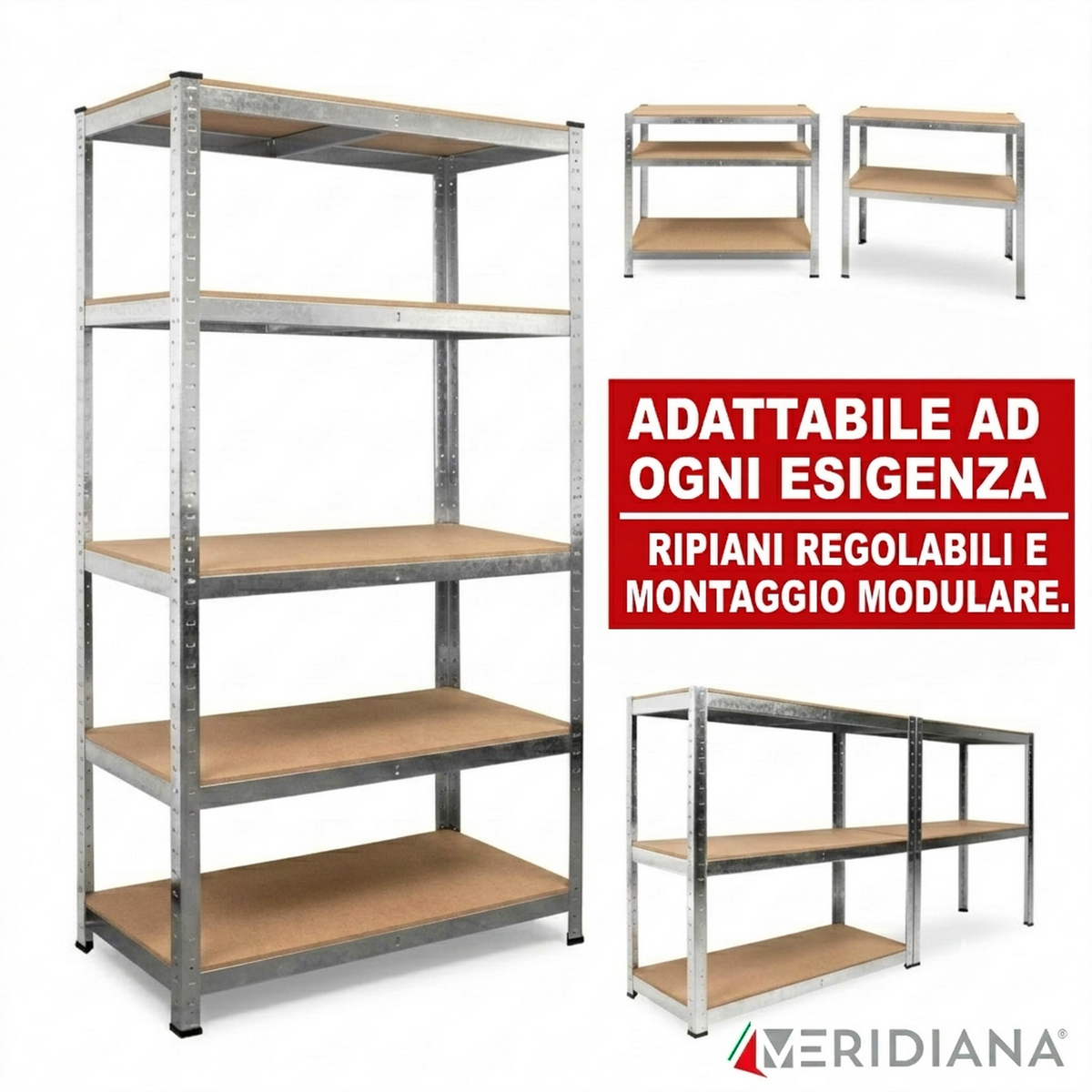Meridiana Scaffale in Metallo Salvaspazio | Scaffalature per Garage e Ripostiglio - Meridiana