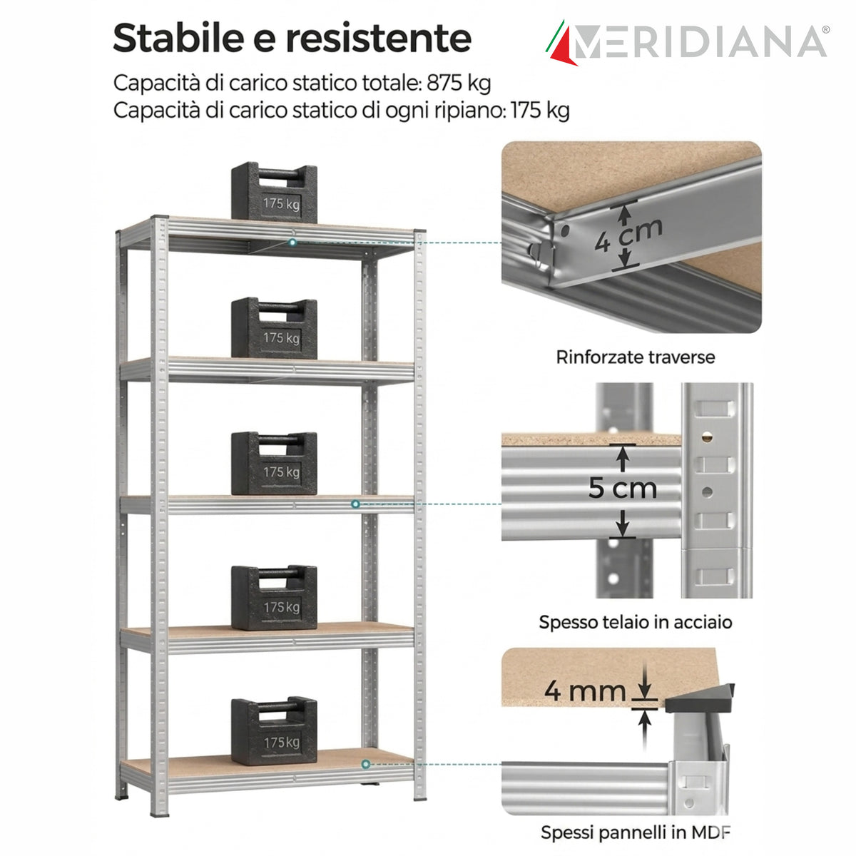 Meridiana Scaffale in Metallo Salvaspazio | Scaffalature per Garage e Ripostiglio - Meridiana