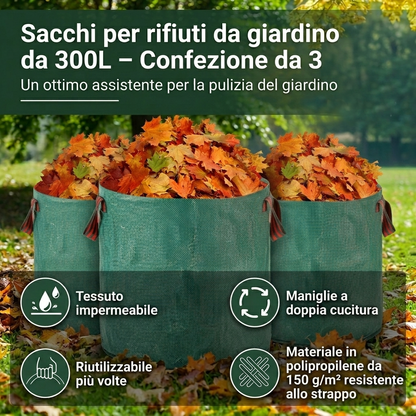 Cura il tuo giardino senza stress con i sacchi giardinaggio resistenti Meridiana. Sacchi per erba tagliata e raccogli foglie auto-reggenti. Guanti regalo!