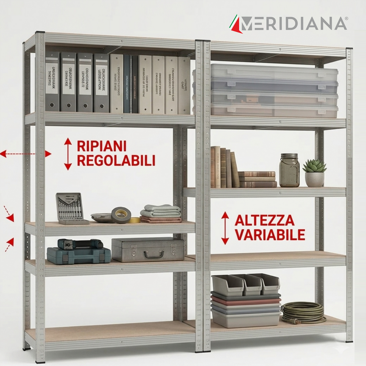 Meridiana Scaffale in Metallo Salvaspazio | Scaffalature per Garage e Ripostiglio - Meridiana