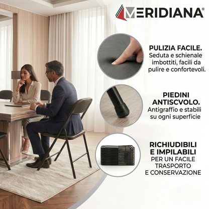 Set 6 sedie Pieghevoli in Metallo con Seduta in Ecopelle - Meridiana