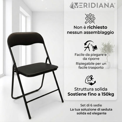 Set 6 sedie Pieghevoli in Metallo con Seduta in Ecopelle - Meridiana