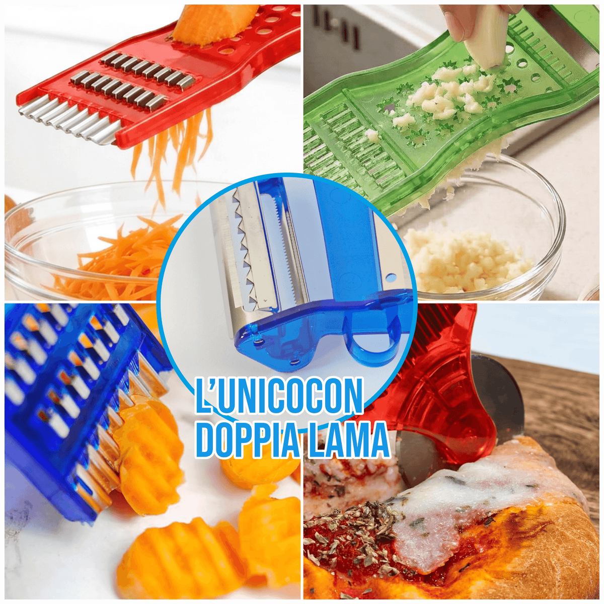Meridiana affetta verdure 8 in 1 | Pelapatate Multifunzione con Taglia Pizza - Meridiana