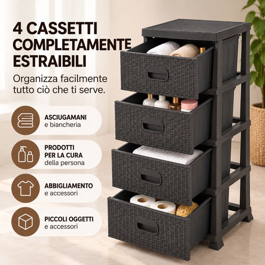 Cassettiera in plastica Meridiana marrone con 4 cassetti estraibili