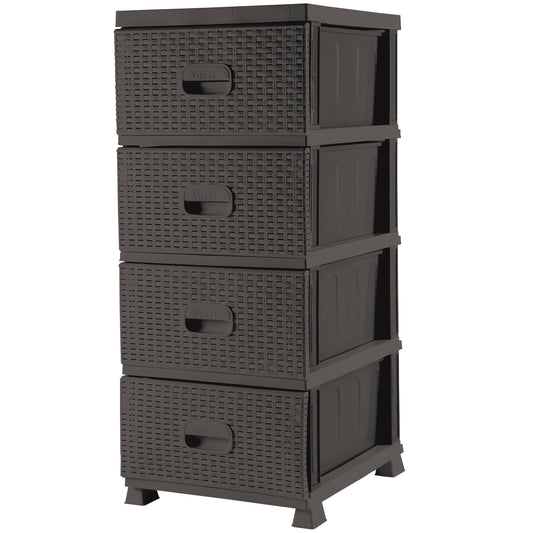 Cassettiera Meridiana marrone a 4 cassetti effetto rattan