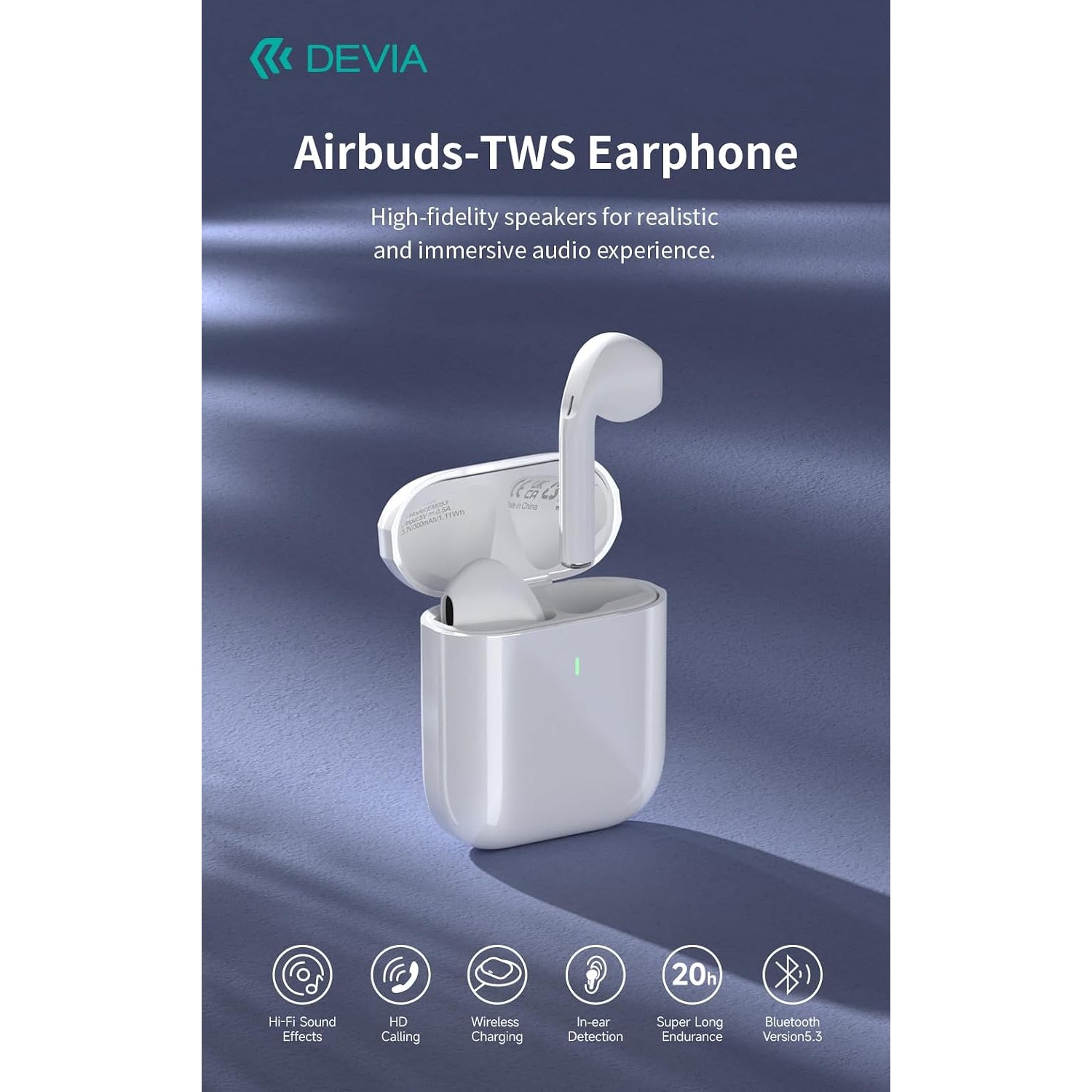 Devia Airbuds-TWS EM053 auricolari bianchi, immagine 2