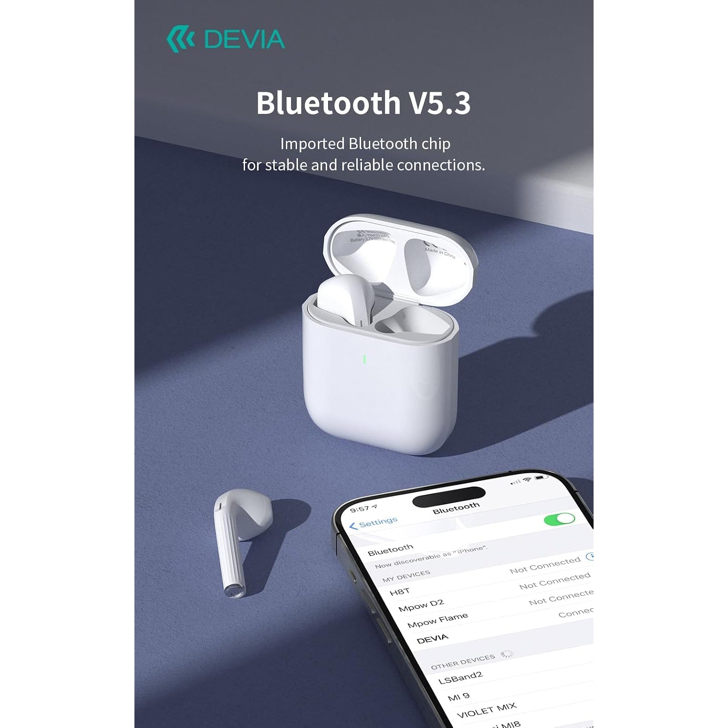 Devia Airbuds-TWS EM053 auricolari bianchi, immagine 5