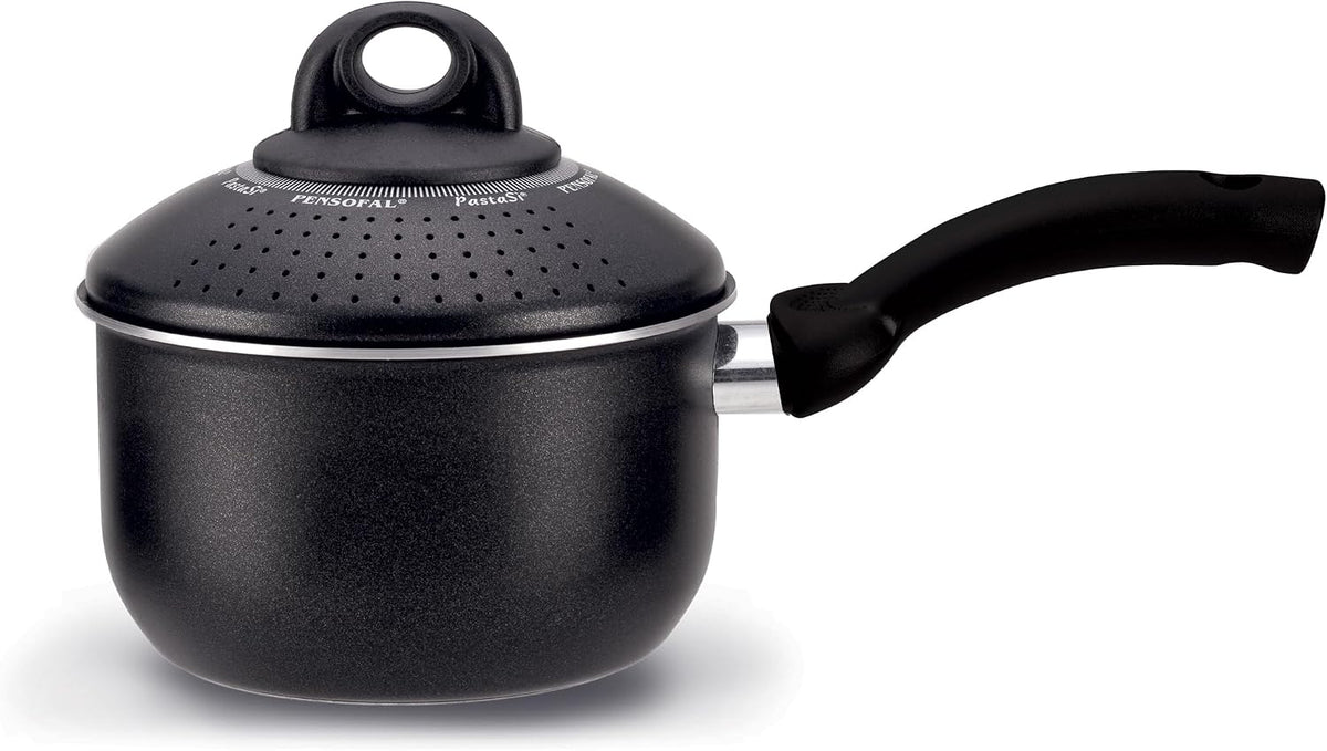 Pensofal PastaSì Baby BioStone PEN8531 pentola con coperchio colapasta 16 cm · 1,5 litri · Nero — foto principale