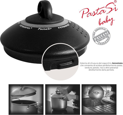 Pensofal PastaSì Baby BioStone PEN8531 pentola con coperchio colapasta 16 cm · 1,5 litri · Nero — vista 4