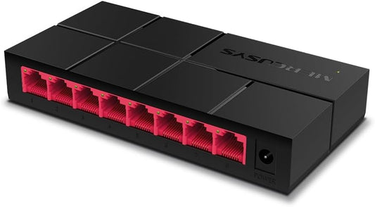 Mercusys MS108G switch Gigabit 8 porte, vista frontale obliqua