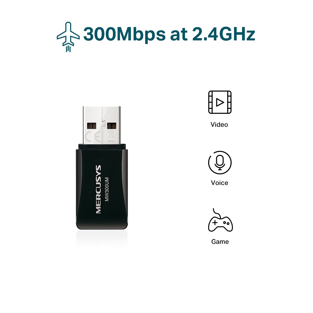 Mercusys MW300UM adattatore Wi-Fi USB nero, caratteristiche Wi-Fi 2,4 GHz