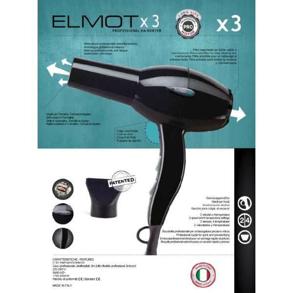 Elmot X3 asciugacapelli Nero