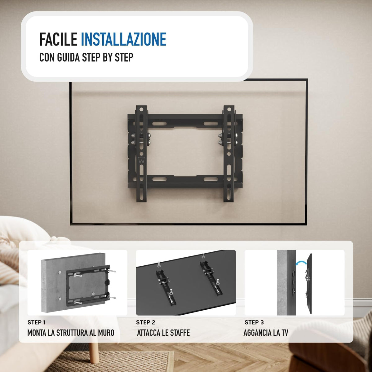 Ewent EW1506, supporto TV da parete inclinabile nero - immagine 5