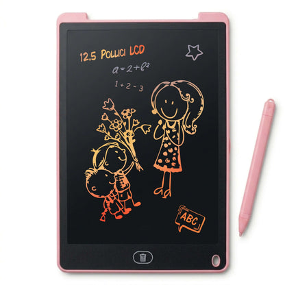 Tavoletta Grafica LCD 12,5 pollici con disegni colorati per bambini, lavagna magnetica educativa per imparare e creare.