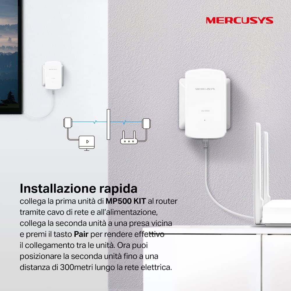 Mercusys MP500 KIT, kit di due adattatori powerline bianchi - immagine 4