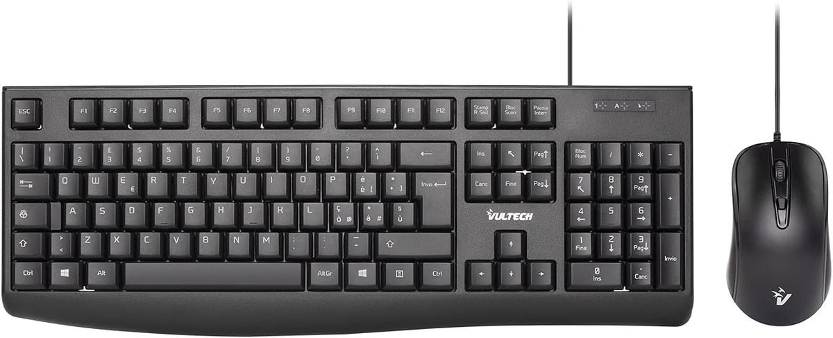 VulTech KM-821 kit tastiera e mouse USB con filo, italiano, nero – tastiera italiana e mouse con cavo