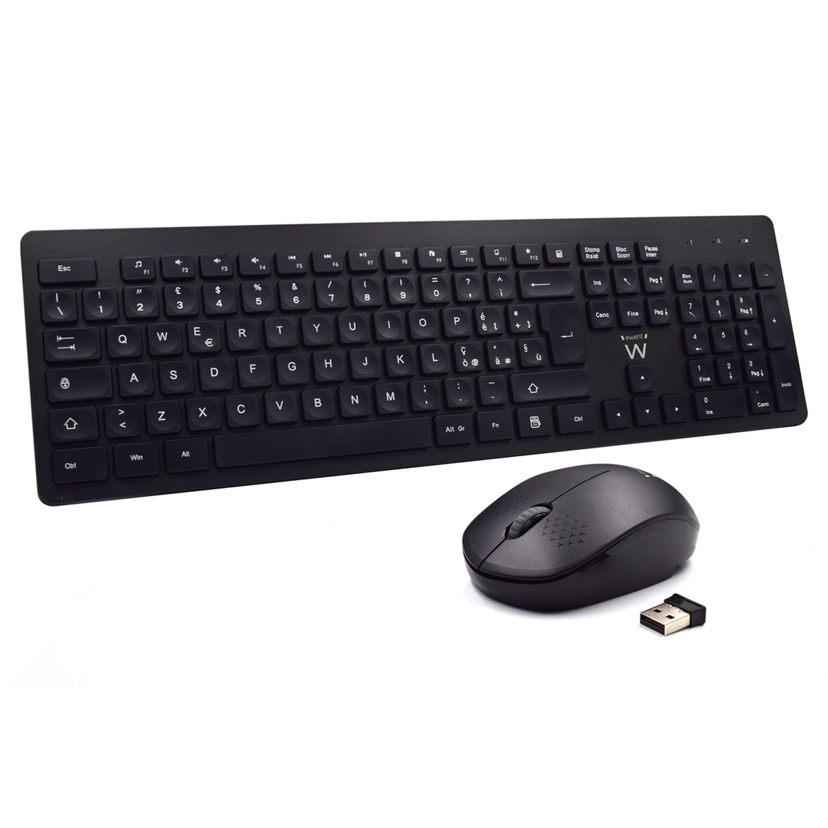 Ewent EW3255 kit tastiera e mouse wireless italiano, nero – kit italiano con ricevitore USB