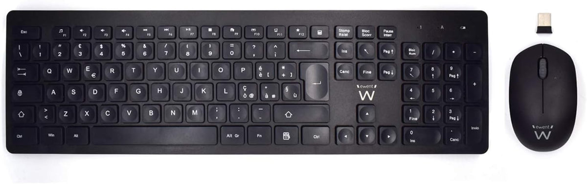 Ewent EW3255 kit tastiera e mouse wireless italiano, nero – vista superiore con lettere accentate italiane