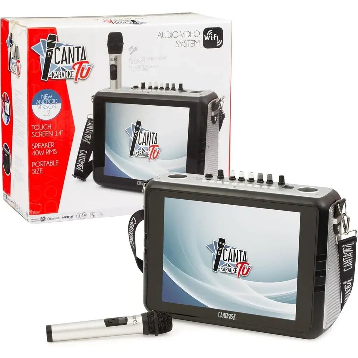 Canta Tu Portable CTC26000 argento — sistema completo, microfono wireless e confezione