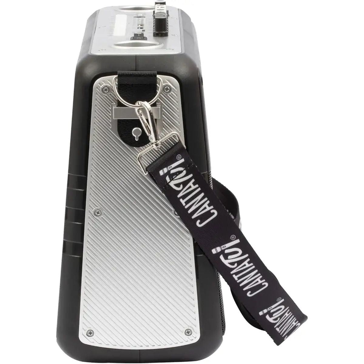 Canta Tu Portable CTC26000 argento — dettaglio laterale e aggancio della tracolla