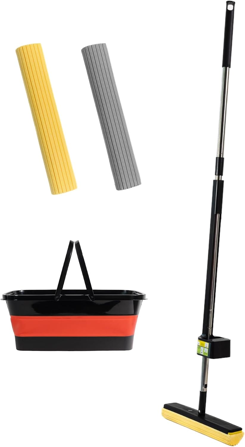 Meridiana Space Mop 4 in 1 con 2 ricambi e secchio pieghevole — Nero