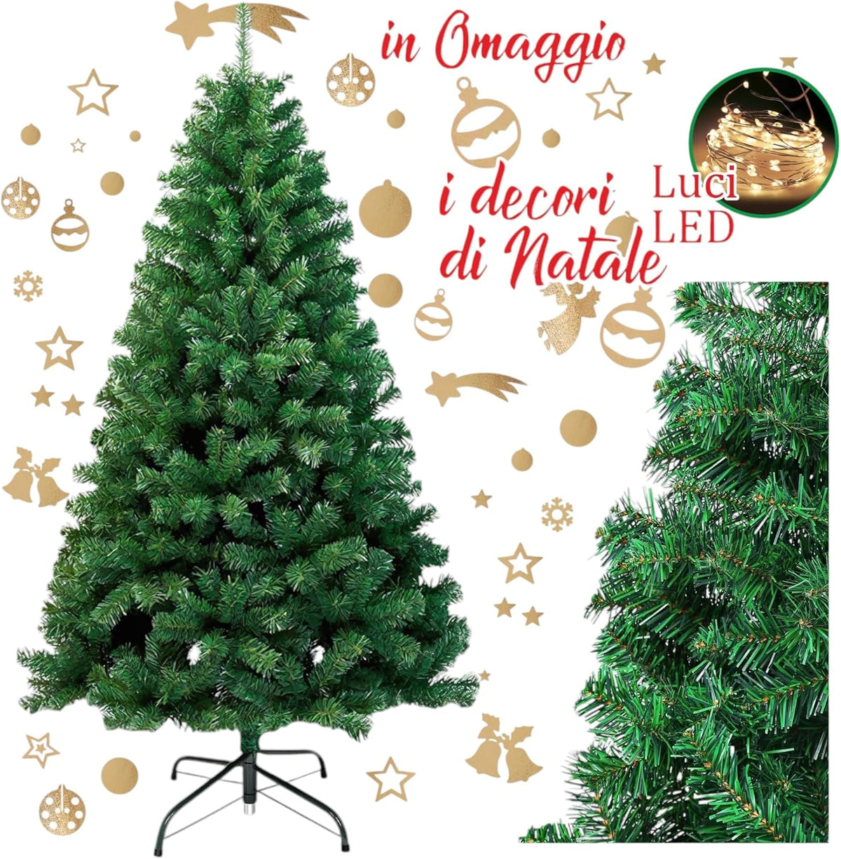 Meridiana Albero di Natale 240 cm con 2921 rametti, decori e LED — Verde
