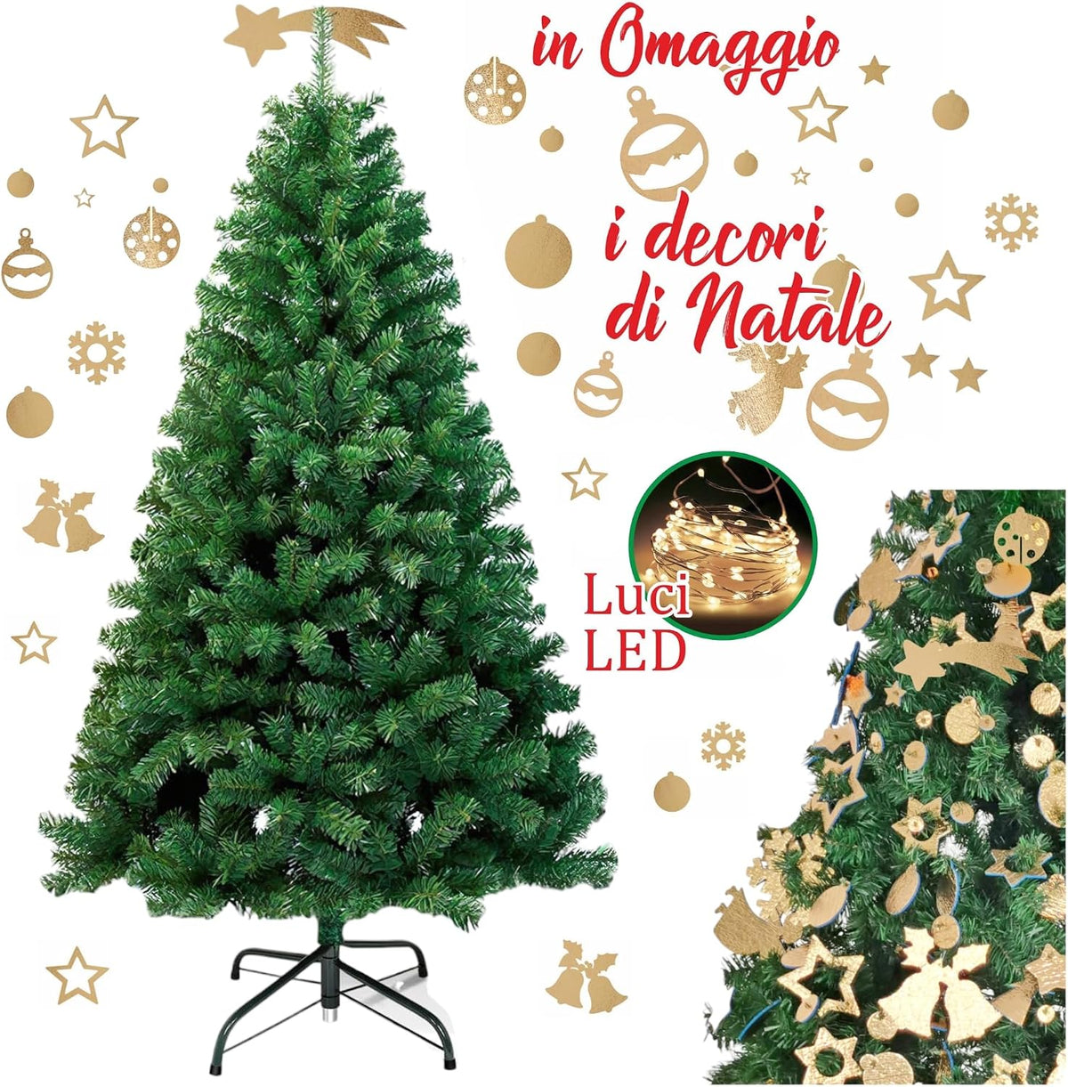 Meridiana Albero di Natale 240 cm con 2921 rametti, decori e LED — dettaglio del prodotto