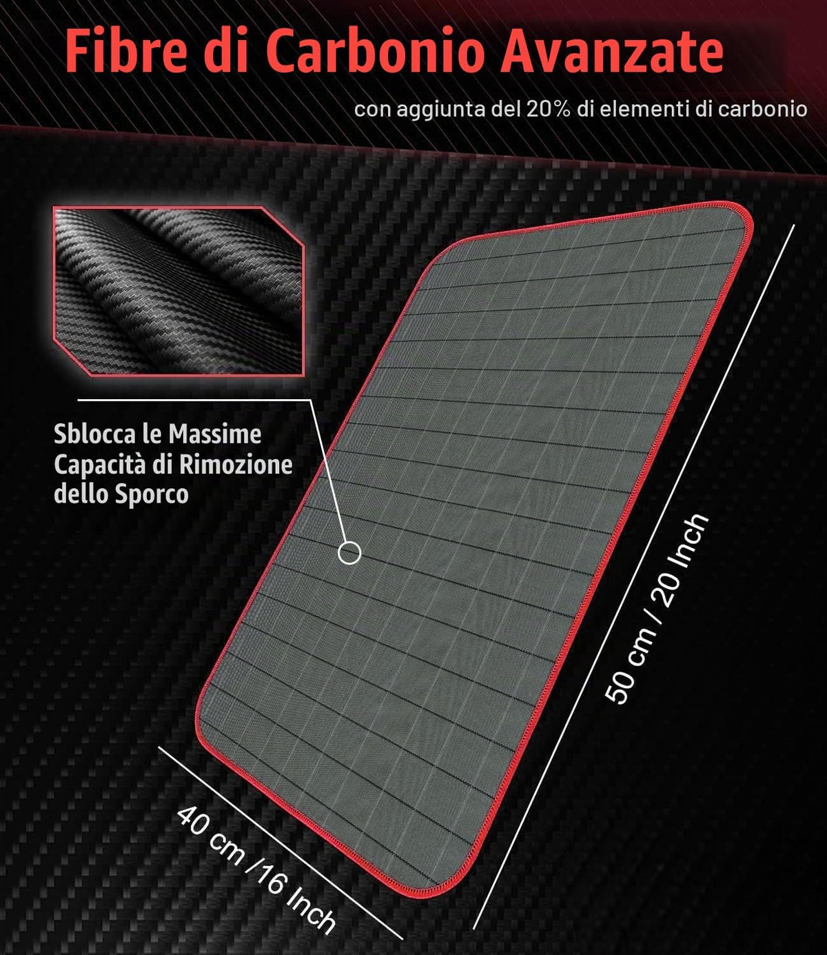 Meridiana 6 panni in microfibra di carbonio 50×40 cm, 400 GSM — dettaglio del prodotto
