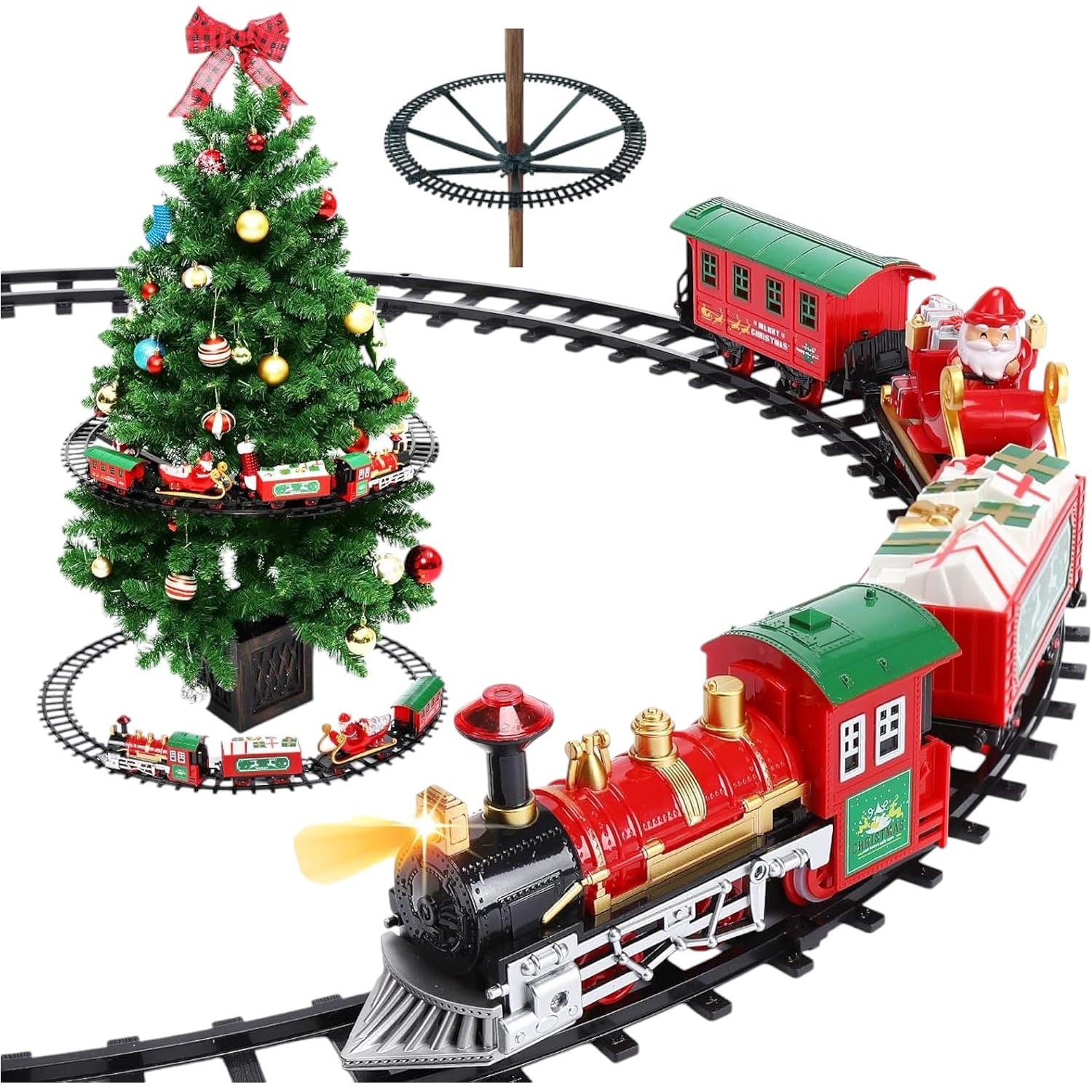 Trenino natalizio Meridiana con supporto per albero, locomotiva e 3 vagoni — foto 1