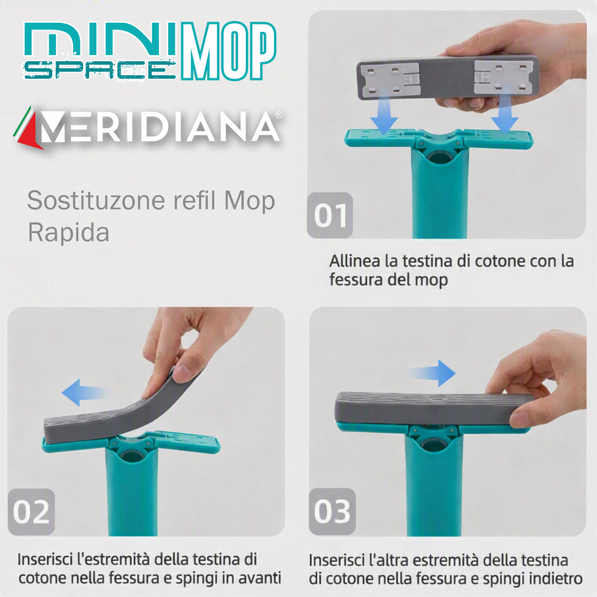 Mini Mop Meridiana multiuso per bagno, cucina, vetri e auto