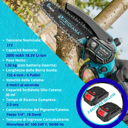 Motosega a batteria Meridiana per lavori di potatura in giardino