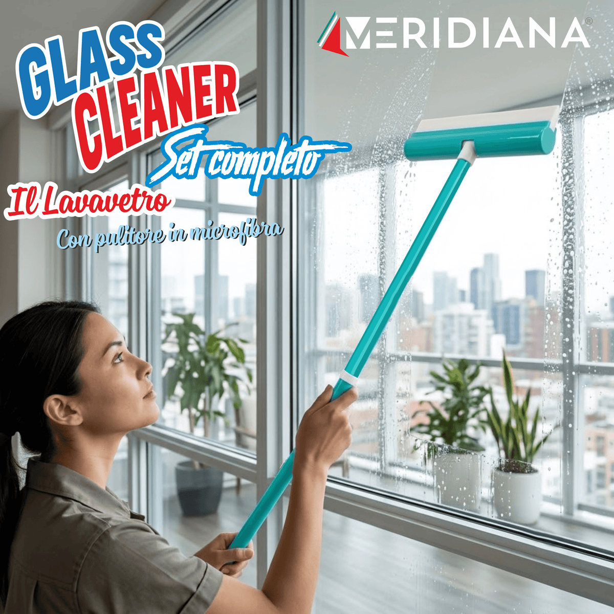 Lavavetro in silicone SMART Meridiana, set completo per pulizia vetri e specchi senza aloni.