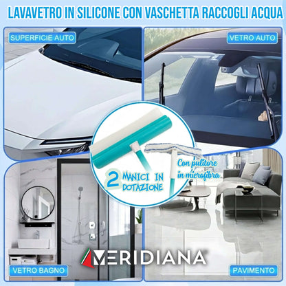 Lavavetro in Silicone SMART Meridiana con vaschetta raccoglitore, 2 manici, utile per vetri di auto e bagno.