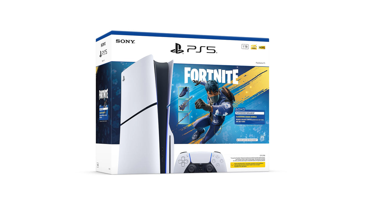 Sony PS5 Slim 1 TB con lettore, confezione bundle Fortnite Flowering Chaos
