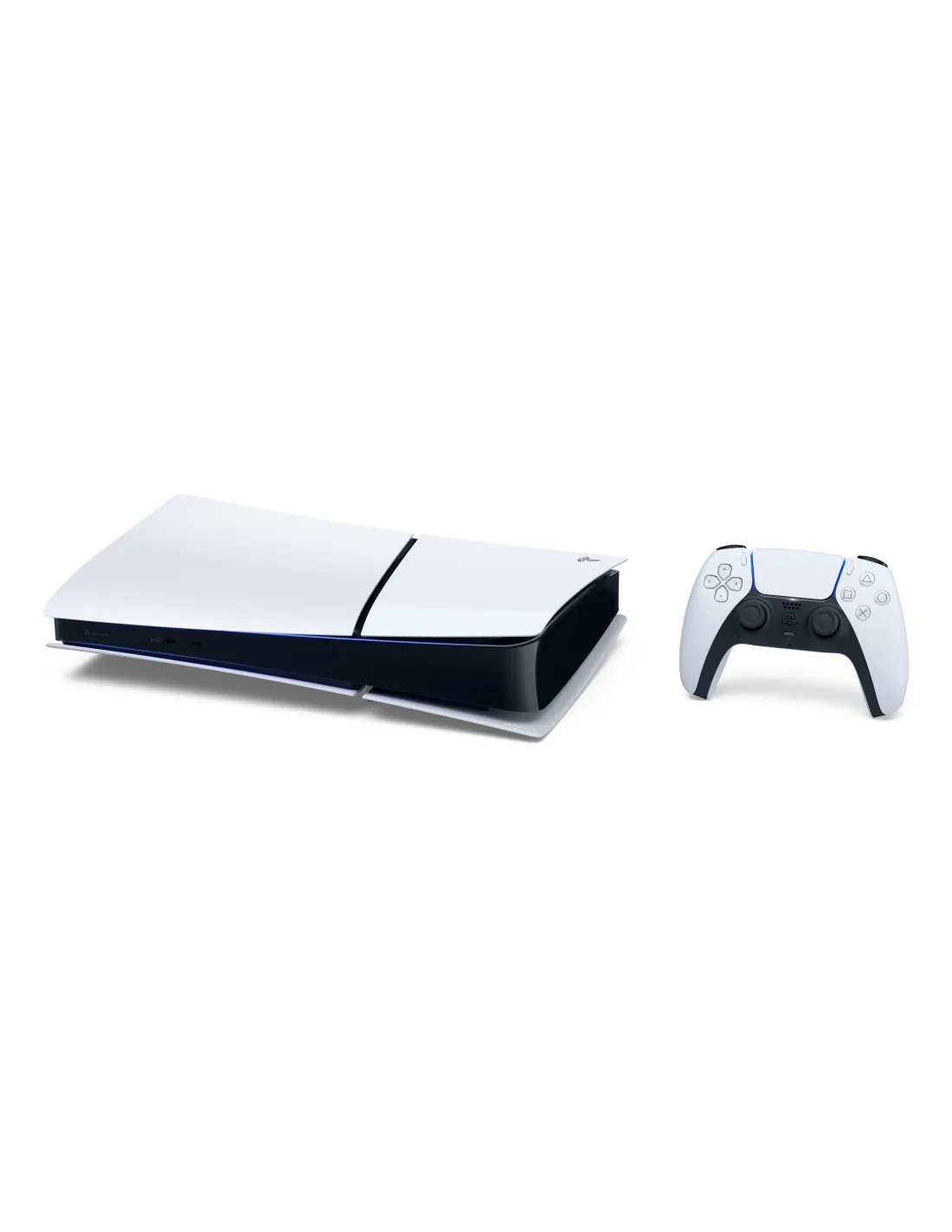 Sony PS5 Slim Digital 825 GB vista orizzontale con controller